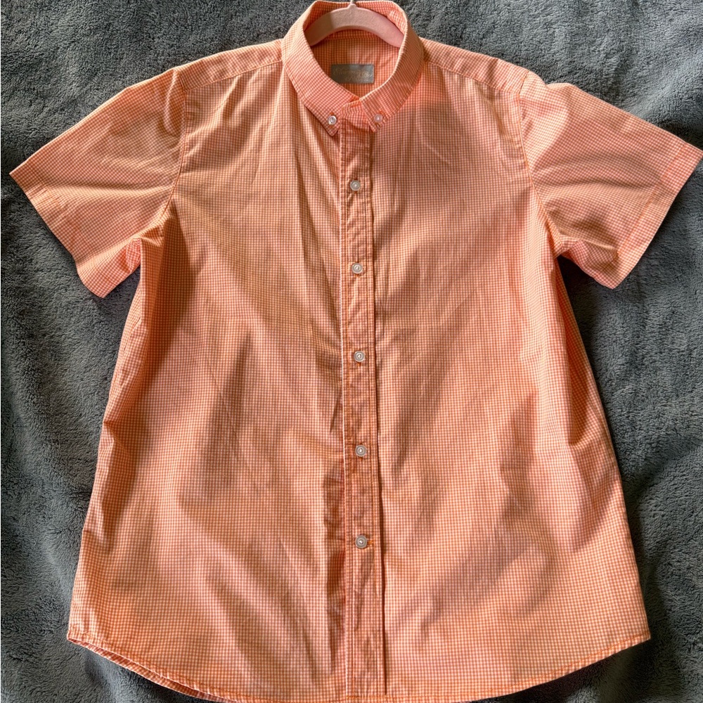Boys Size 14/16 Eleanor Rose Orange Gingham Short Sleeve Button-Down Shirt NWOT